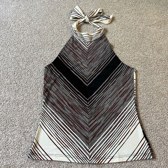 Vintage 90s Y2K Agaci Too Vertical Stripes Halter Tie Tank Top - Picture 1 of 5